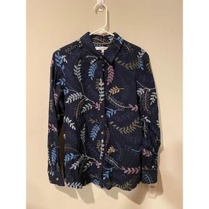 Foxcroft Navy Blue‎ Women's Embroidered Relaxed Fit Career Top Shirt Size 8